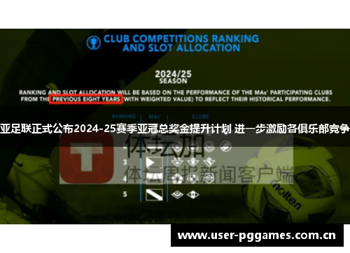 亚足联正式公布2024-25赛季亚冠总奖金提升计划 进一步激励各俱乐部竞争